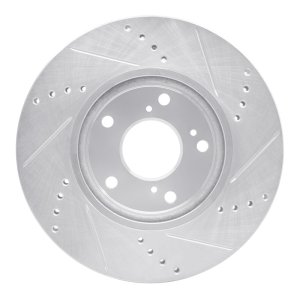 Honda Civic Brake Rotor (1) - Front Left - R1 Concepts - Drilled & Slotted - Silver - `16-`25